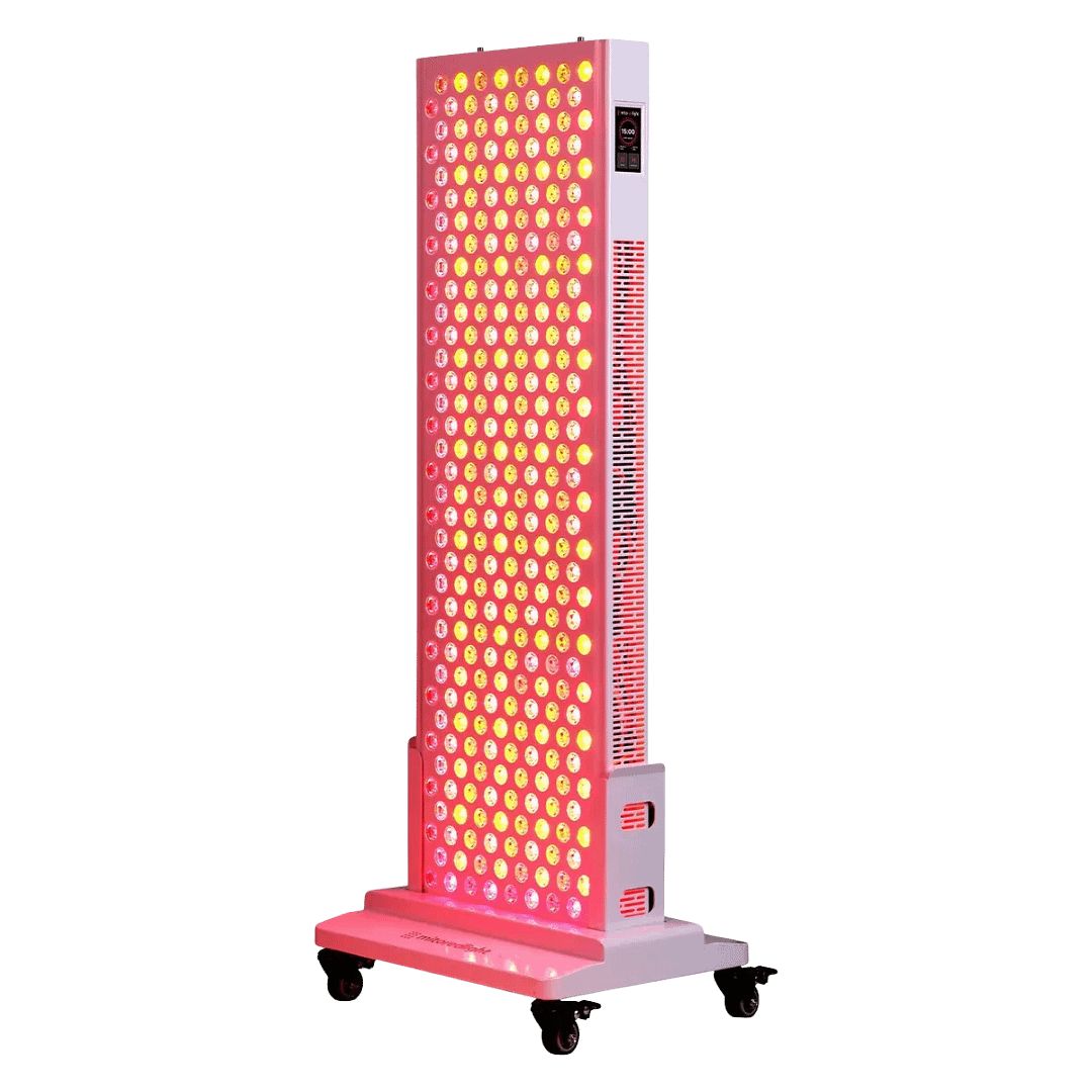 Mito red light panel review: Mito Adapt 4.0 lit up on its vertical floor stand