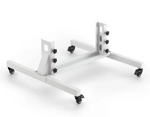 Side view of the mito red light panel floor stand with rolling base