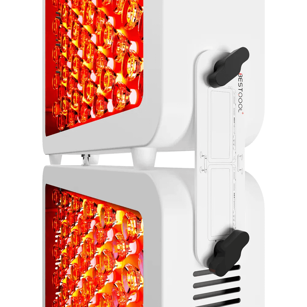 Dettaglio del punto di connessione tra due pannelli BestQool PRO 300 che dimostra il design del sistema espandibile