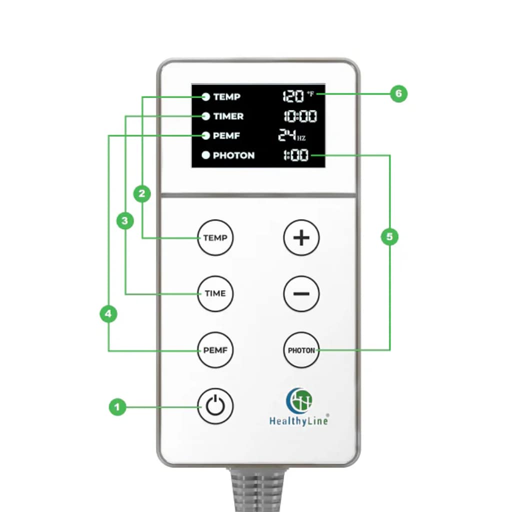 HealthyLine TAJ PEMF Pad control unit with photon light and PEMF settings