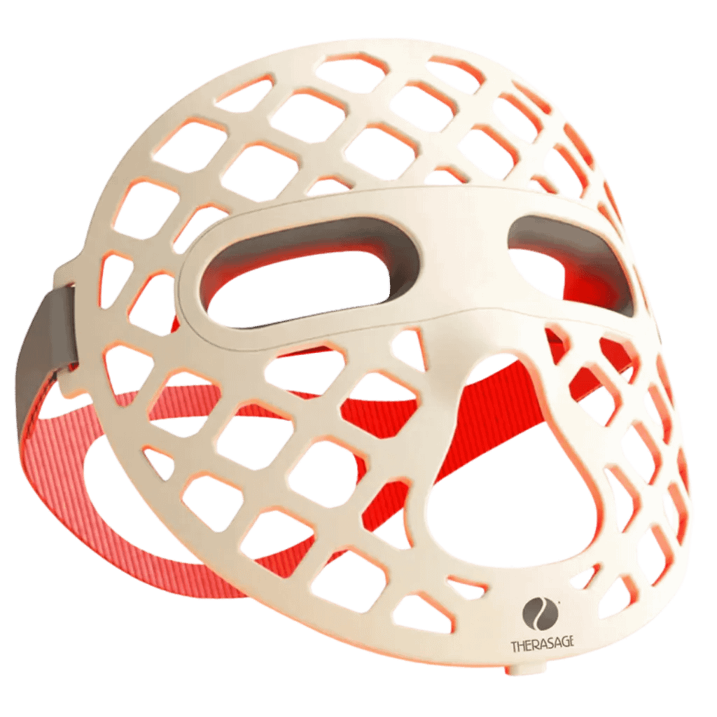 Vista completa prodotto Maschera Viso Therasage TheraGlow Mask2Go+ per Terapia a Luce Rossa