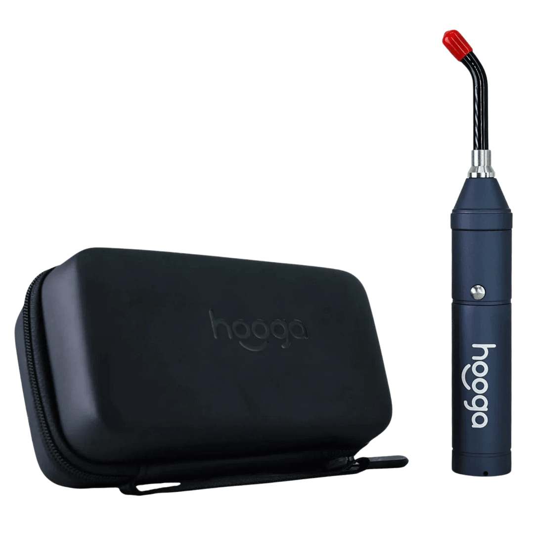 Hooga Torch complete accessory set with protective travel case and precision tip attachment for targeted therapy