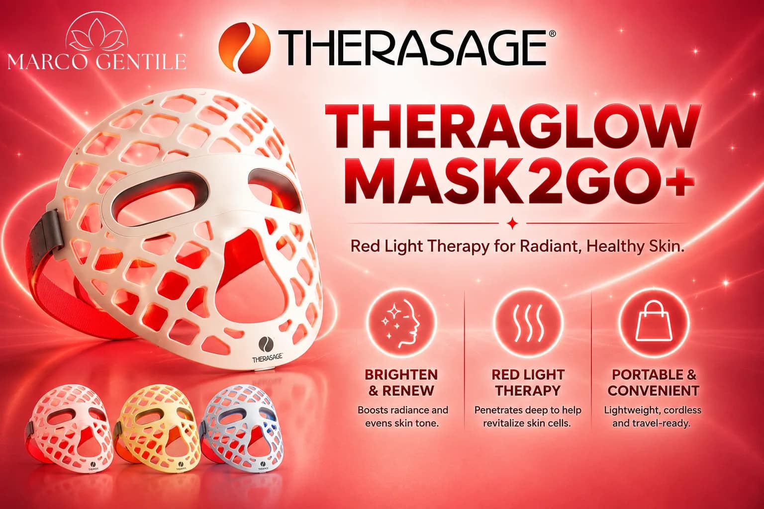 Therasage TheraGlow Mask2Go+ Red Light Therapy Face Mask