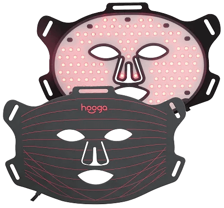 Vista interna ed esterna della Maschera Hooga con pannello LED e guscio esterno
