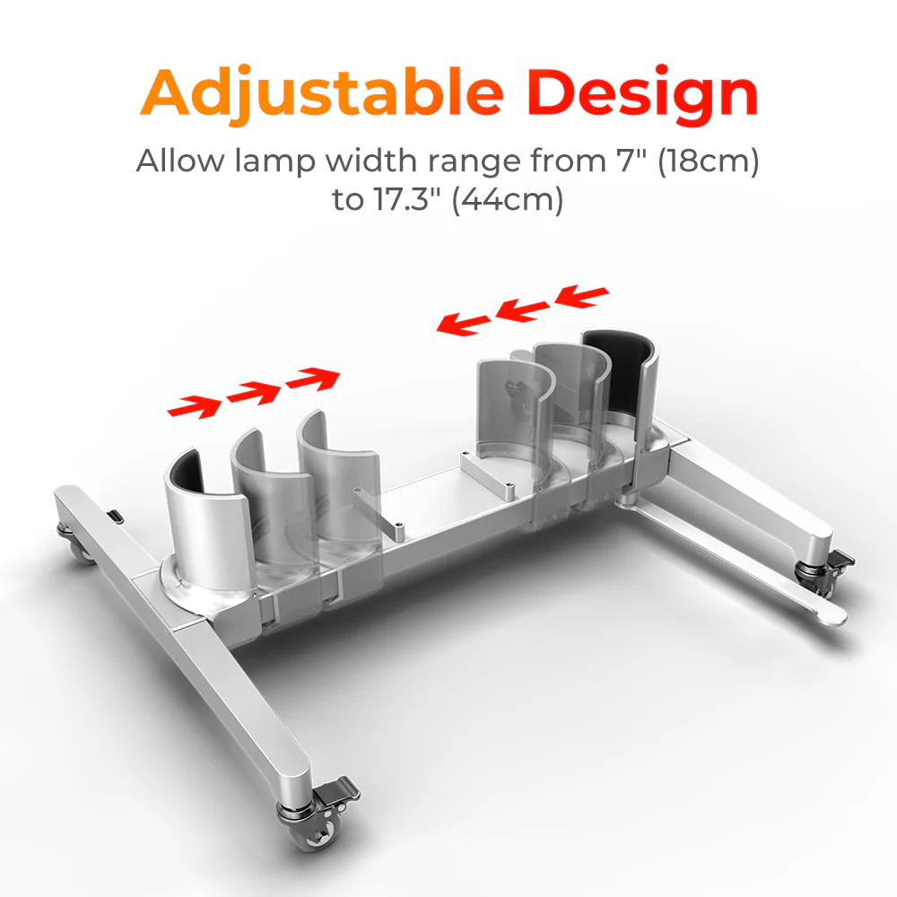 Adjustable vertical stand design graphic for BestQool red light therapy device showing height customization