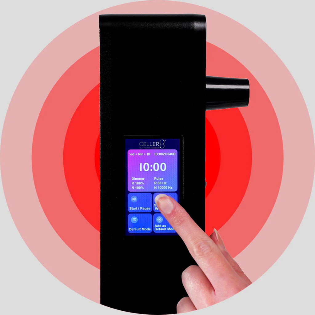 Touchscreen control on Celler8 full body red light therapy panel