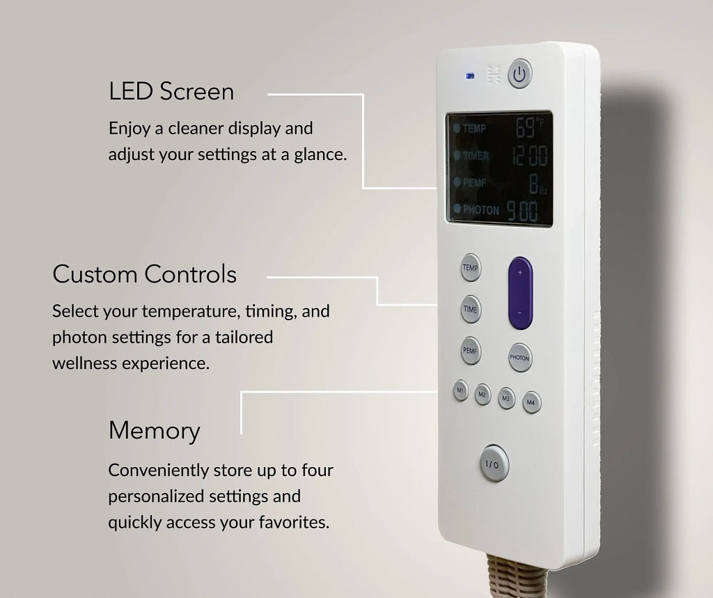 Digital controller for adjusting PEMF and infrared settings on the HealthyLine mat