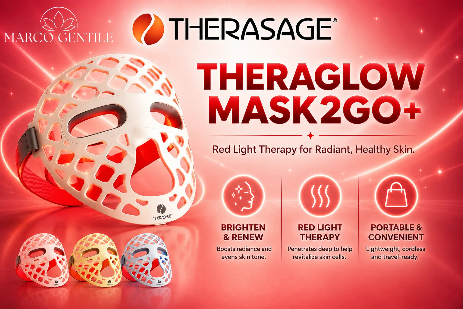 Therasage TheraGlow Mask2Go+ Red Light Therapy Face Mask