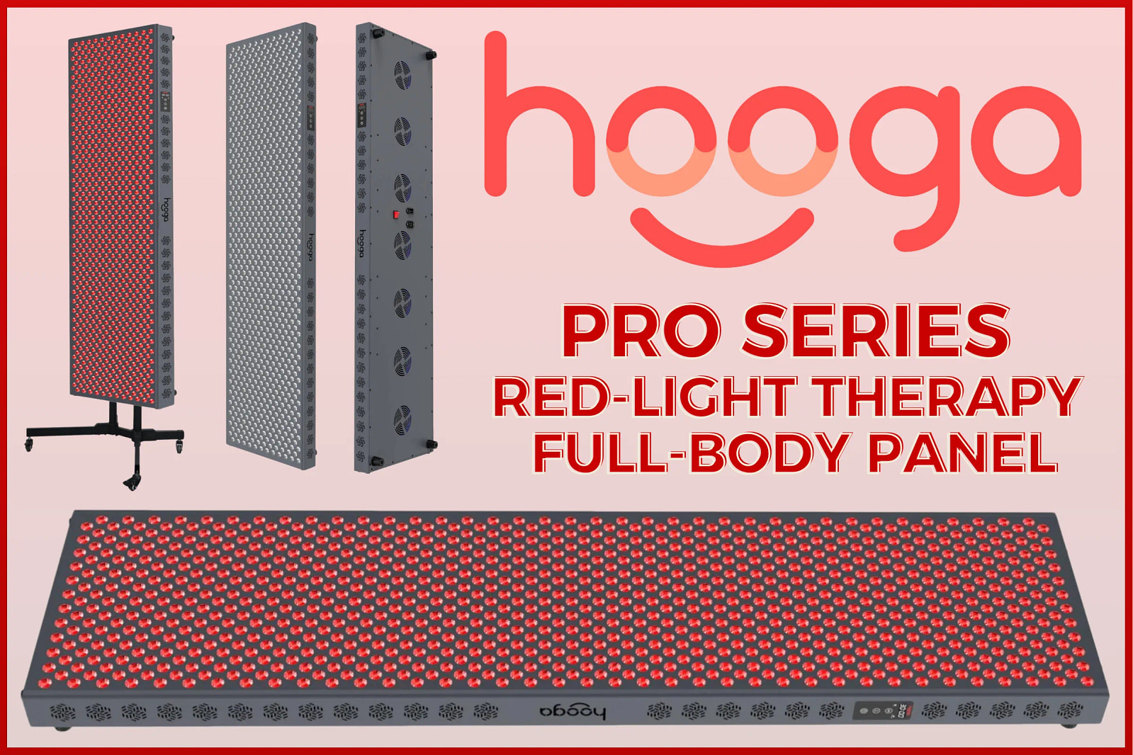 Hooga 4500 PRO Red Light Therapy Full-Body Panel Review main device illuminated for whole body therapy