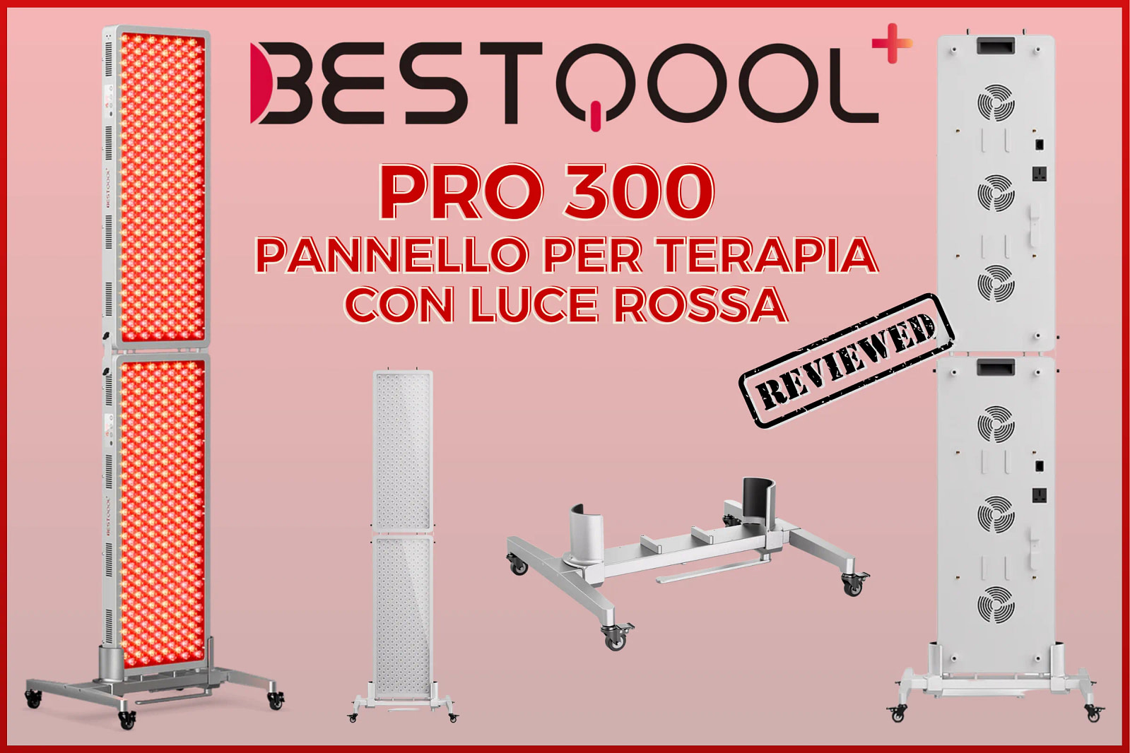 Recensione Pannello BestQool PRO 300 Terapia Luce Rossa che mostra dispositivo professionale a corpo intero con design modulare