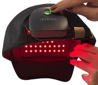 Best red light therapy hats of 2026: back view of the HigherDose hat with integrated battery