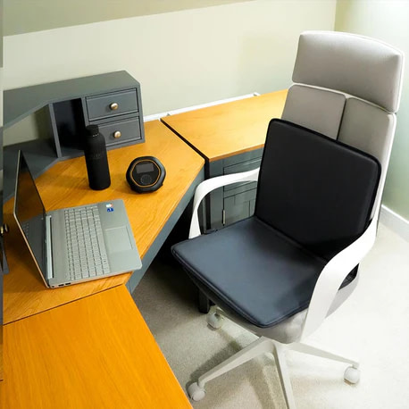 Celler8 PEMF Chair Mat set up on office chair for convenient workplace wellness sessions