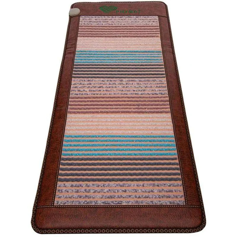 Overhead view of Phymat Chakra PEMF mat showing overall design and gemstone layout