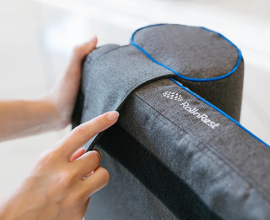 RollnRest Pad pillow being attached to the pad using the velcro straps