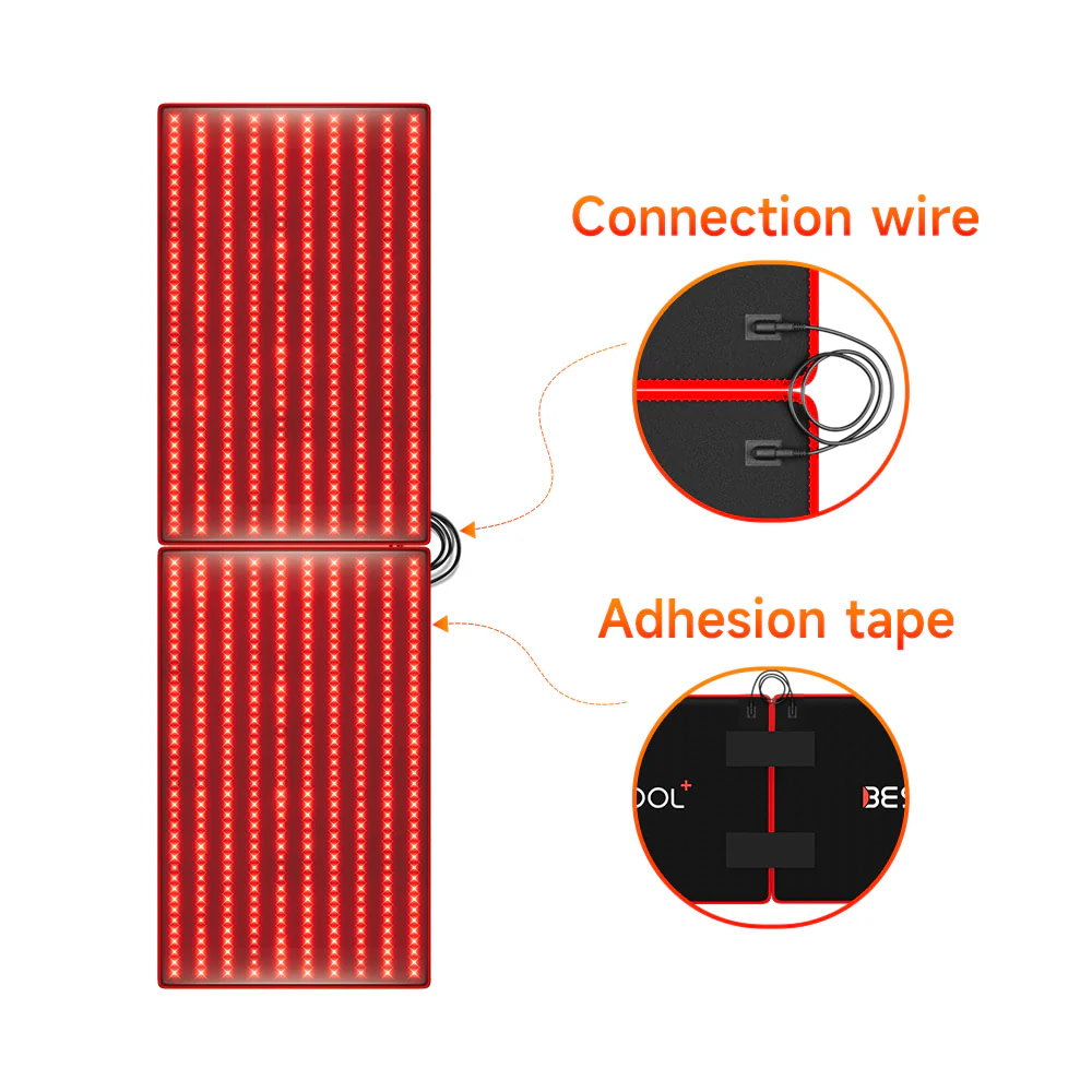 BestQool Redot L modular system showing two LED mats connected for expanded coverage area