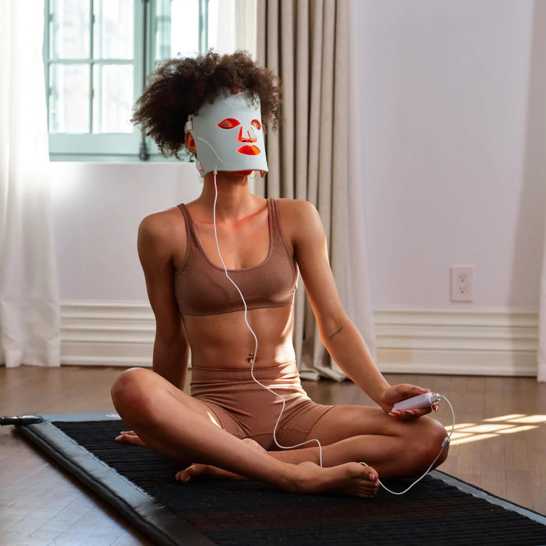 Combining Kala LED Face Mask treatment with yoga practice for wellness routine