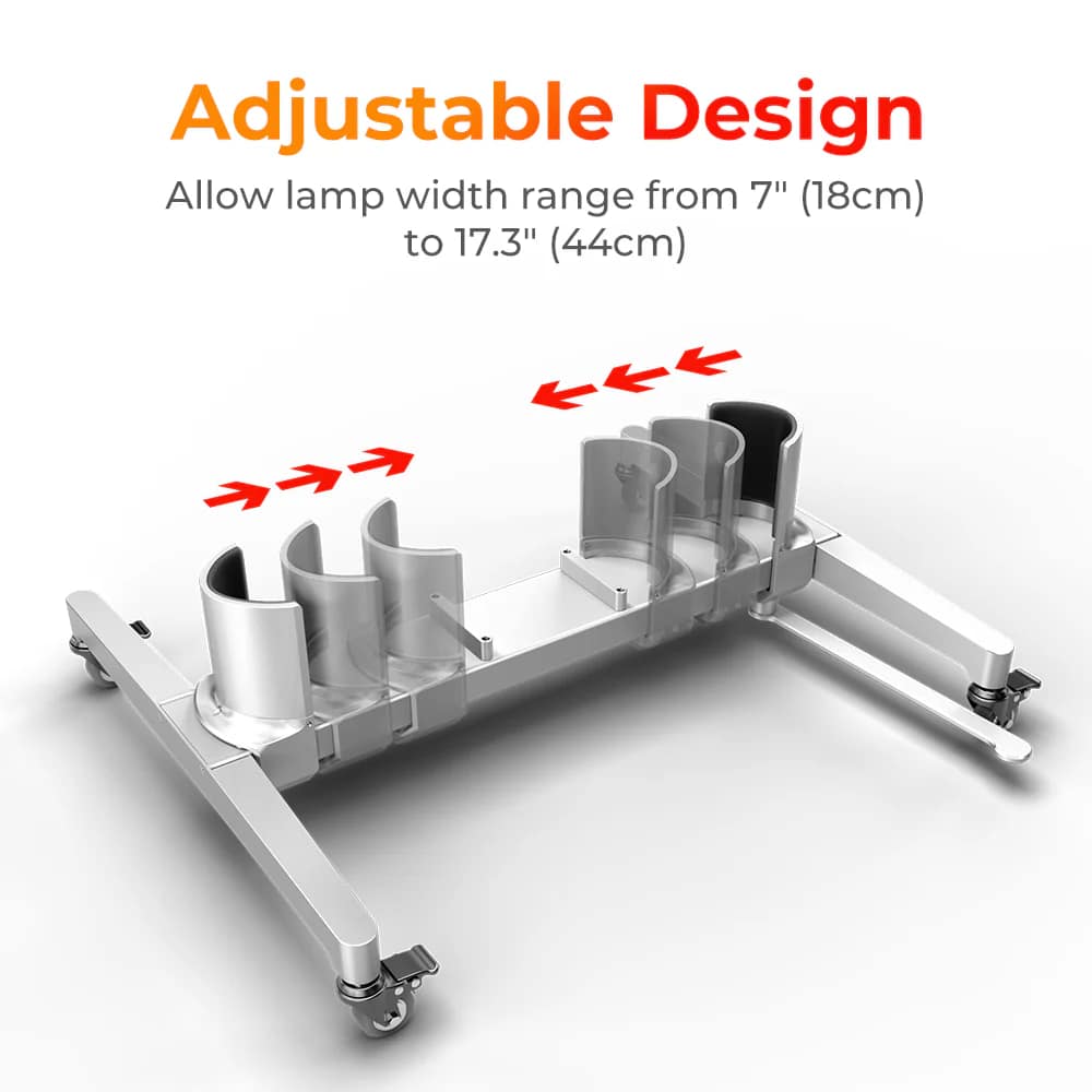 Adjustable vertical stand design graphic for BestQool red light therapy device showing height customization
