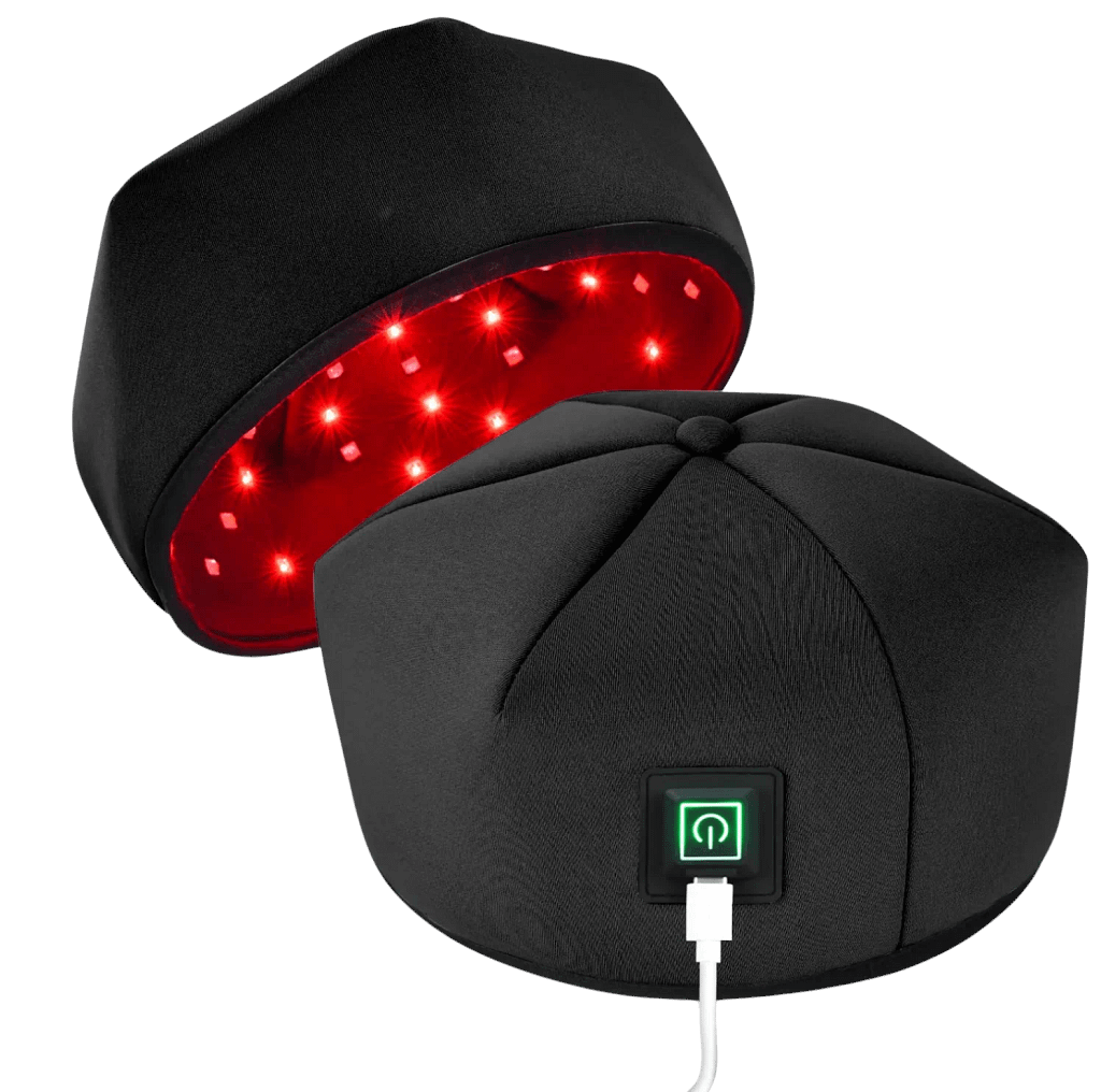 ApeBorn Red Light Therapy Hat full product view showing complete wearable LED scalp treatment design