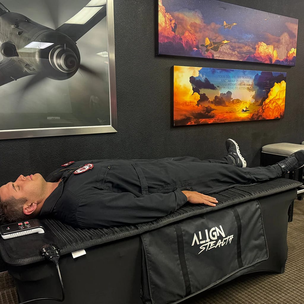 Veteran using Align Stealth PEMF Mat for PTSD recovery and relaxation