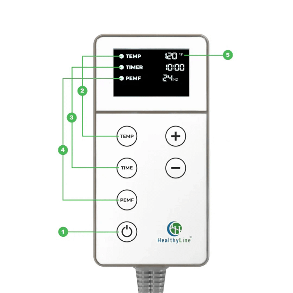 Basic controller for HealthyLine TAO PEMF Chair Mat allowing simple temperature and PEMF settings