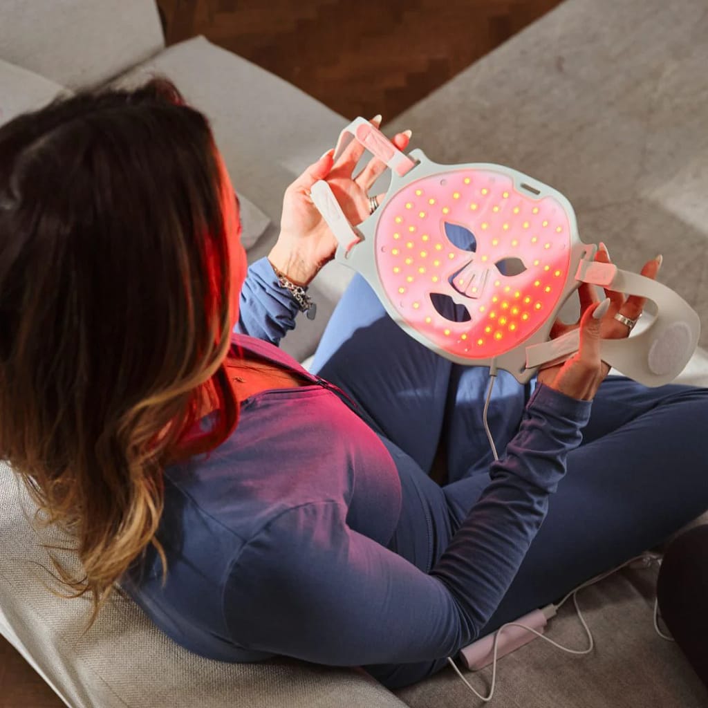 Close-up of Kala Face Mask interior showing illuminated red and near-infrared lights