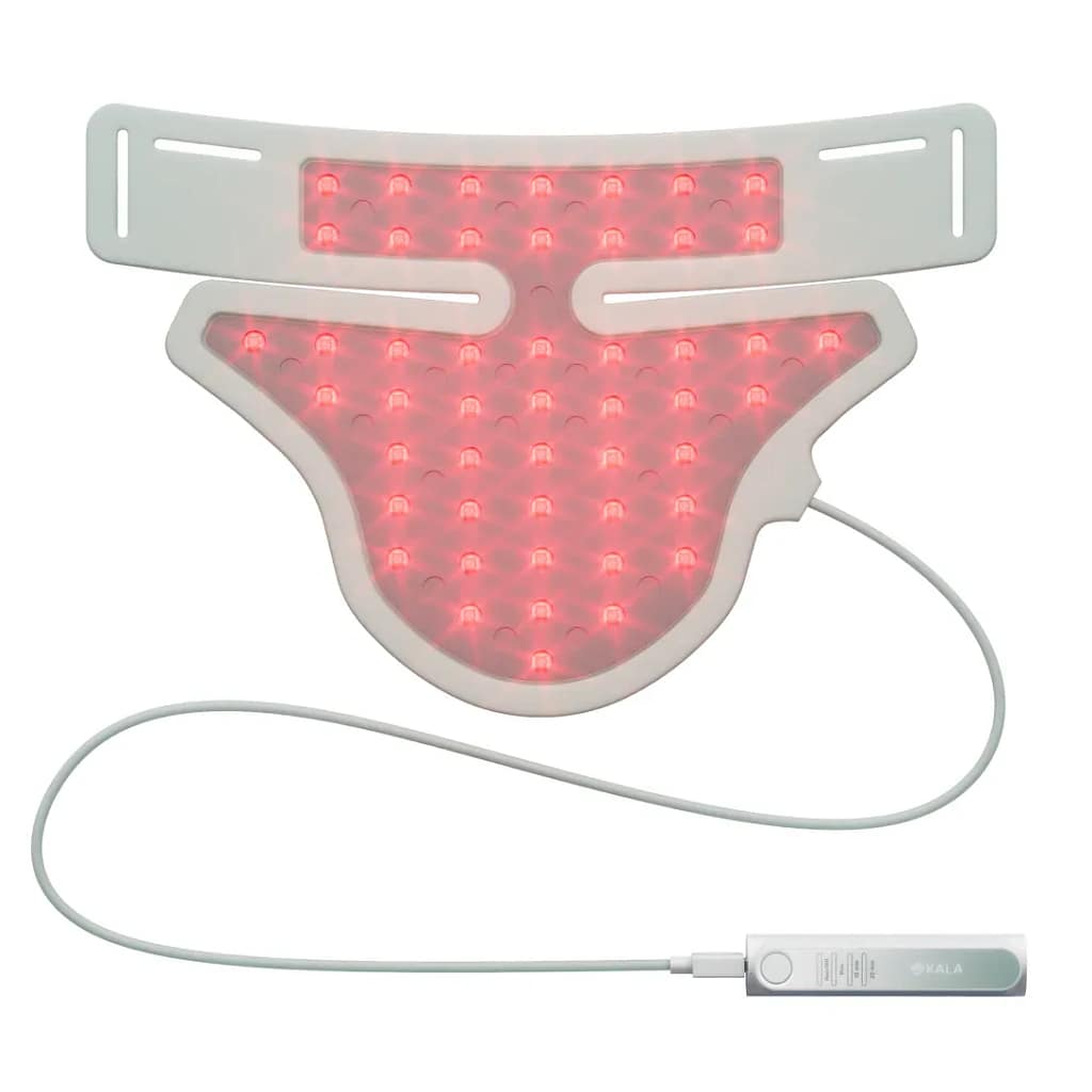 Interior of Kala Neck Device displaying activated red LED array for targeted anti-aging therapy