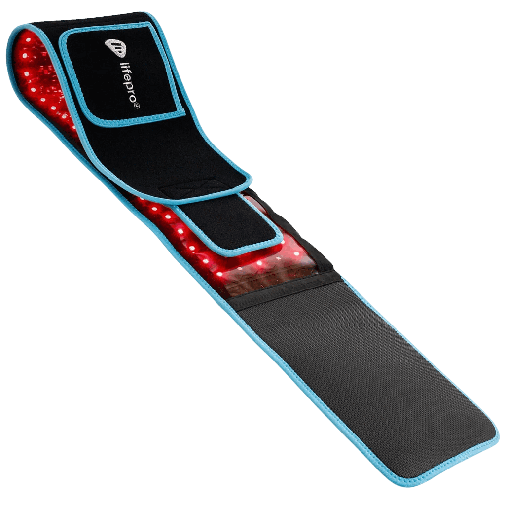 LifePro AllevaRed Belt fully extended displaying LED panel array and adjustable strap system