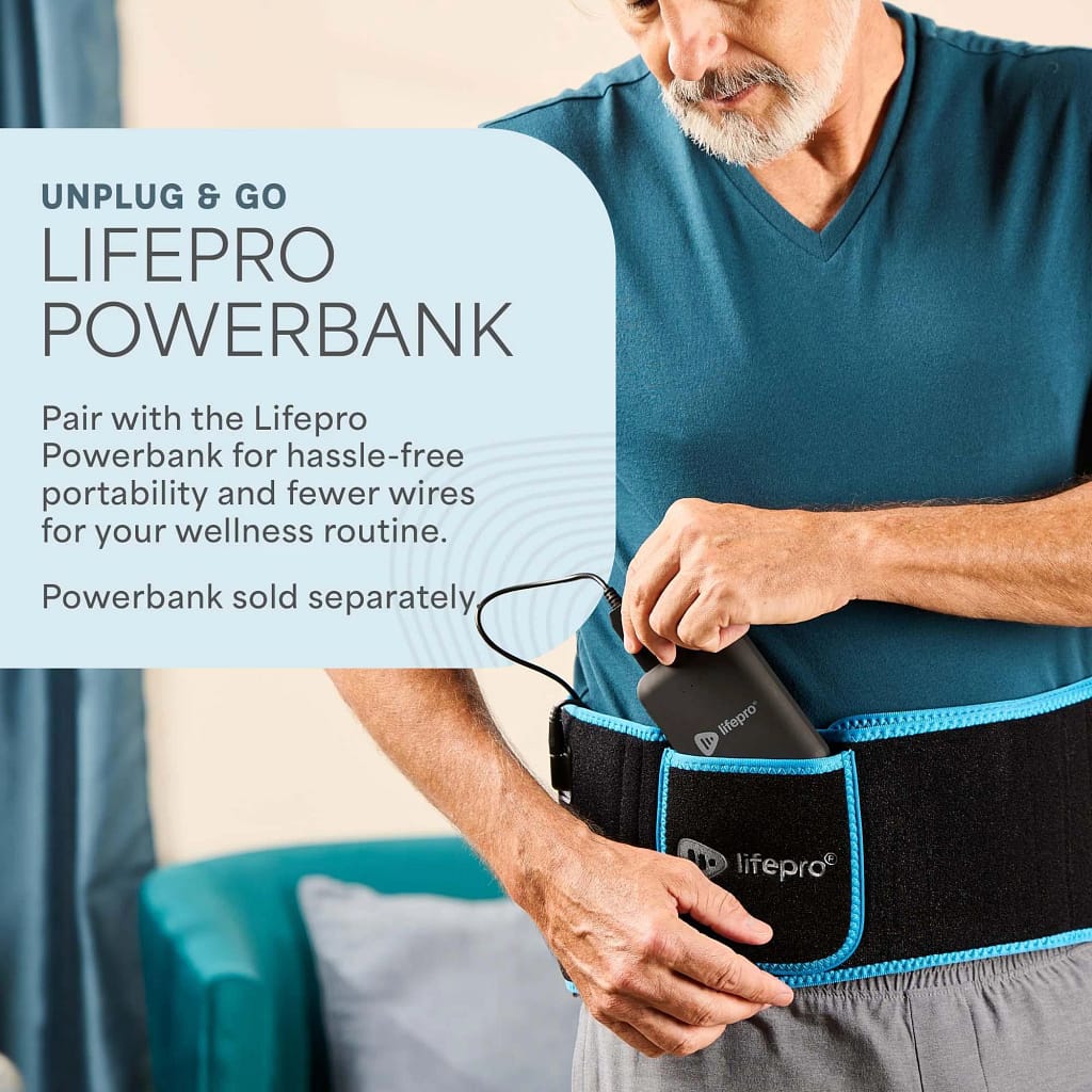Portable power bank option for LifePro LED Belt mobile and on-the-go therapy sessions
