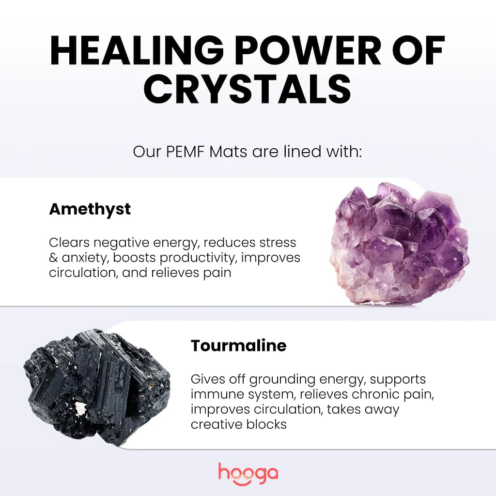 Amethyst and tourmaline healing stones used in affordable infrared PEMF therapy mat