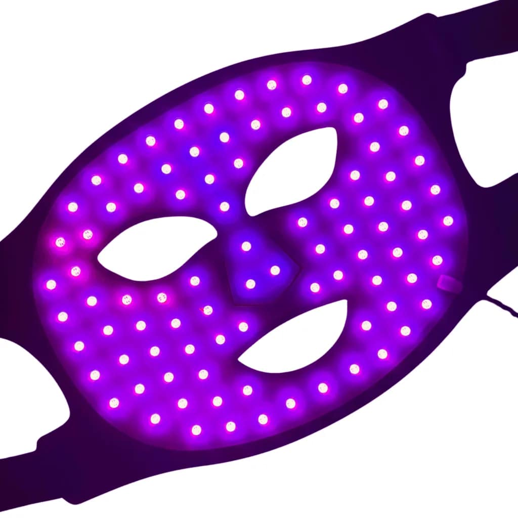 Therasage TheraGlow Mask displaying purple light mode for combination anti-aging and healing therapy