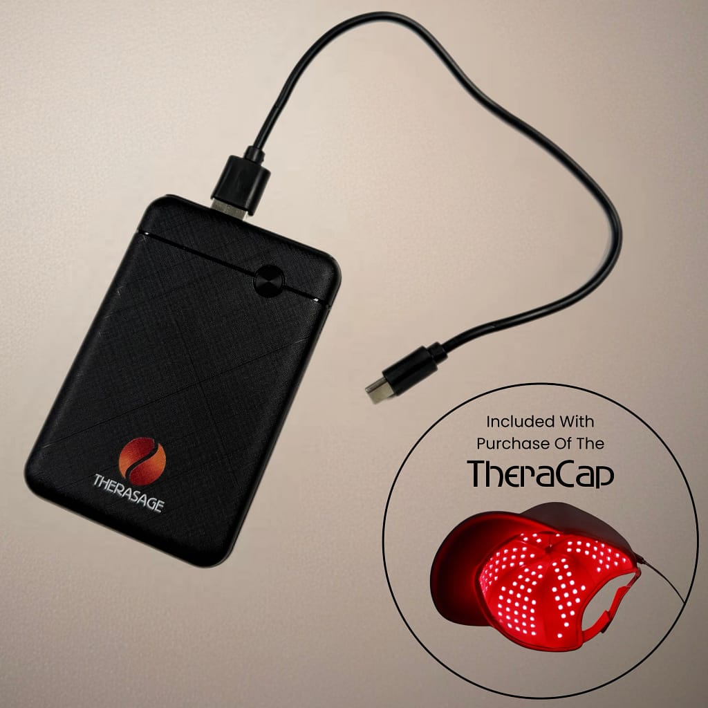 Power bank ricaricabile incluso con Cappello Luce Rossa Therasage per portabilità wireless e comodità