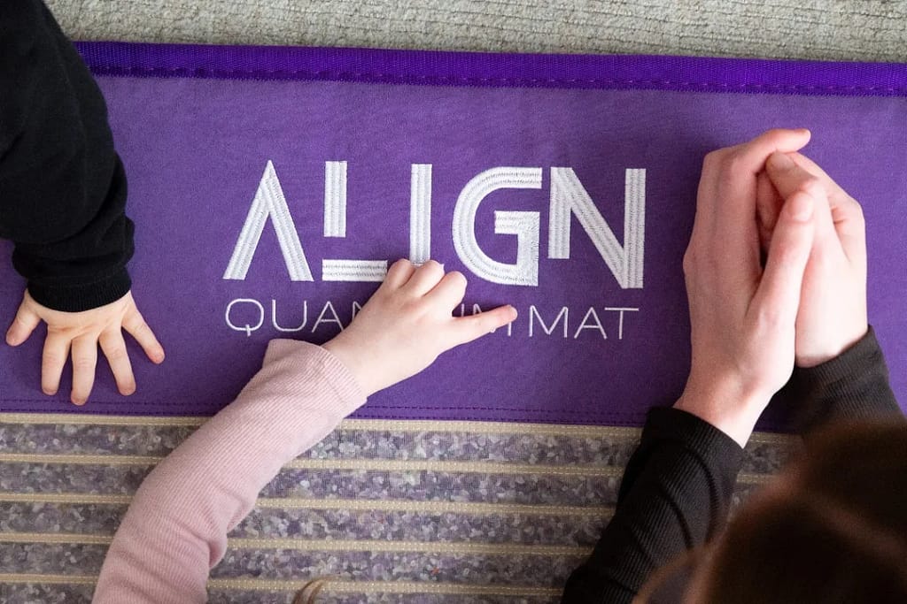 Top section of mat featuring Align logo and textured crystal surface
