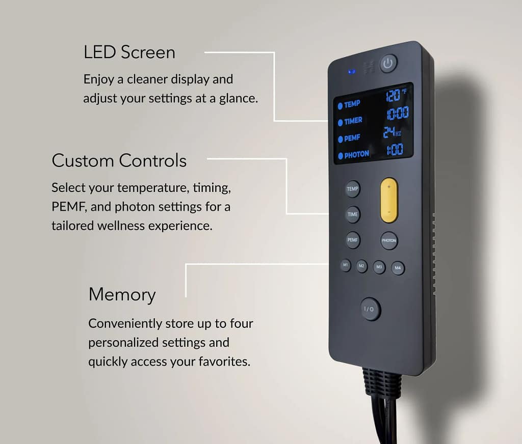 HealthyLine JET PEMF MiniMat controller, easy settings for heat, PEMF, and photon control