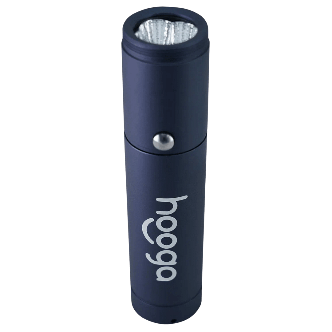 Hooga Red Light Therapy Torch inactive view showing handheld design and precision tip attachment point
