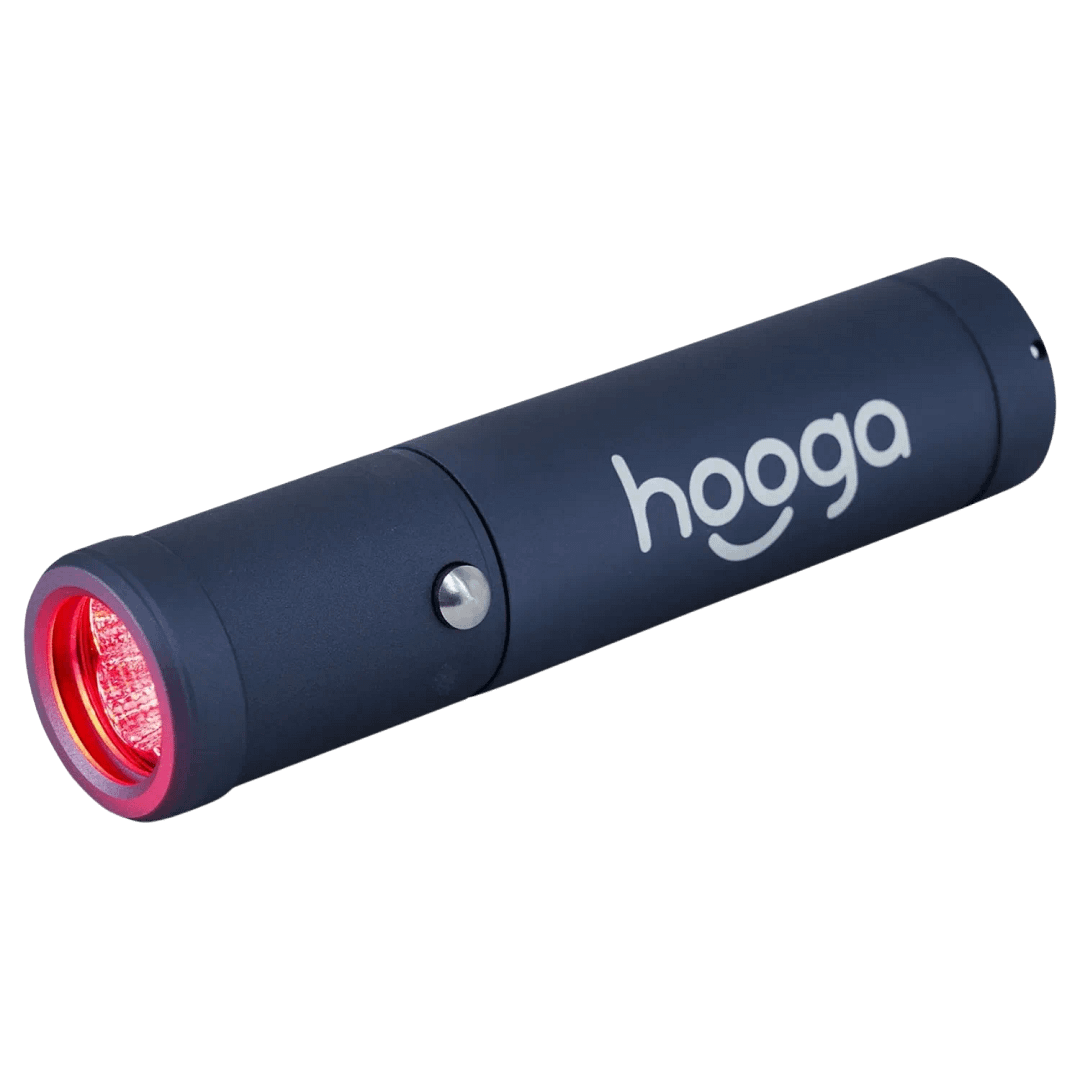 Hooga Red Light Therapy Torch full product view featuring multi-wavelength LED device with precision attachment