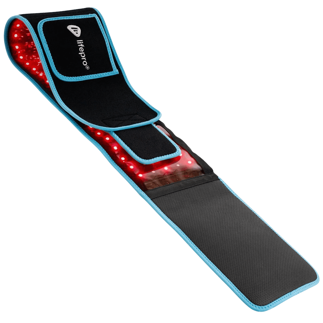 LifePro AllevaRed Belt fully extended displaying LED panel array and adjustable strap system