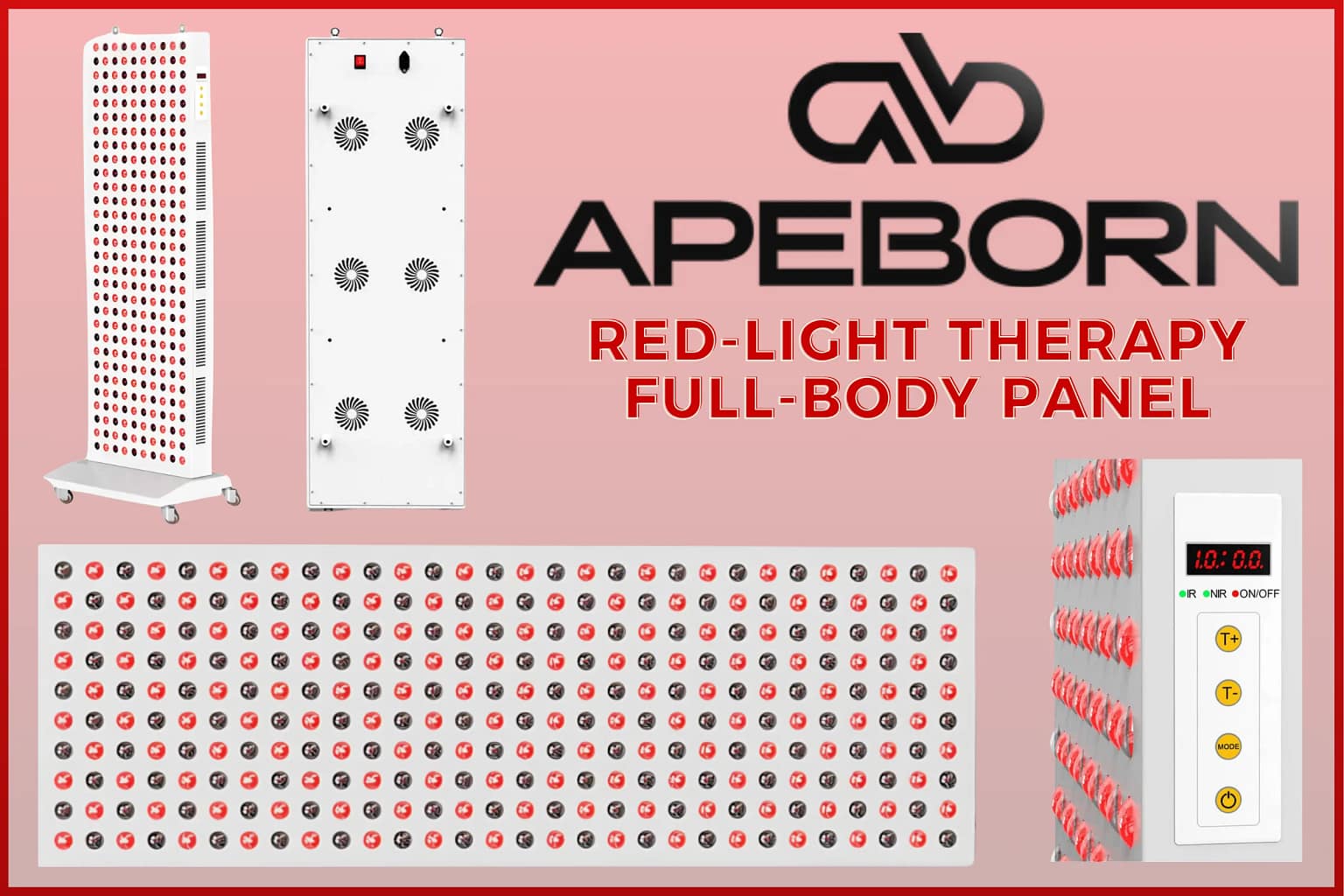 ApeBorn Elite Red Light Therapy Full-Body Panel Review showing front design and LED array