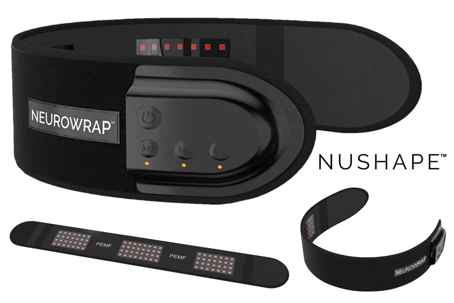 Nushape Neurowrap Review: Wearable headband showing dual RLT and PEMF therapy