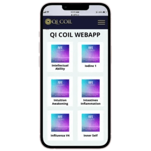 Smartphone app interface controlling the Qi Coil Mini portable PEMF device