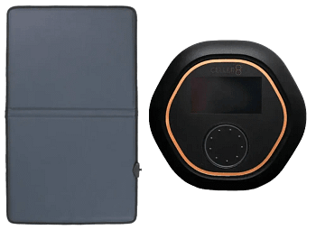 Celler8 PEMF Chair Mat alongside its wearable control unit for comprehensive therapy