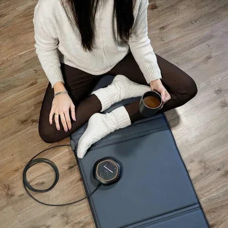 Relaxation session on Celler8 PEMF wellness mat during morning routine