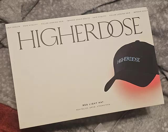 HigherDose Red Light Therapy Hat premium packaging and unboxing presentation