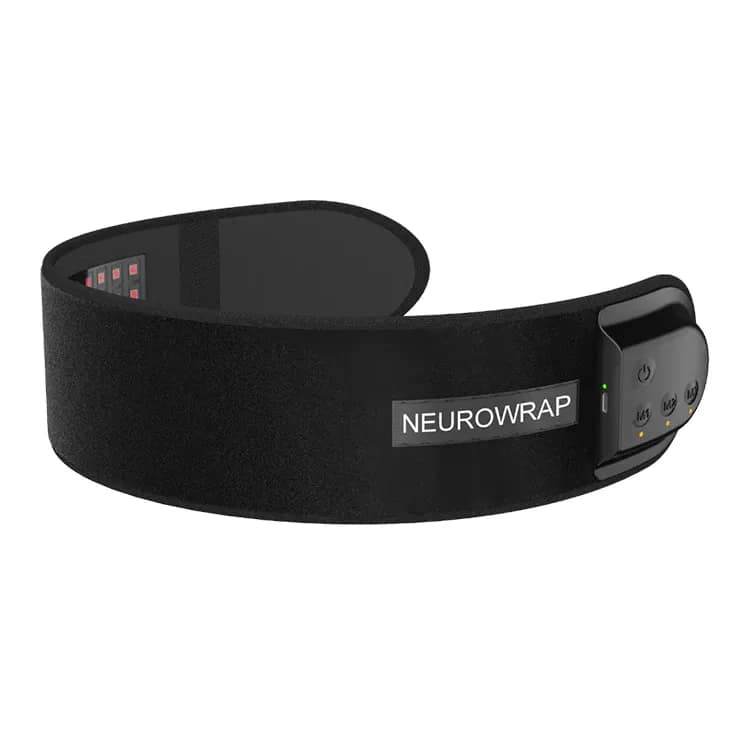 Side profile Nushape Neurowrap Pulse Pro red light PEMF headband wearable