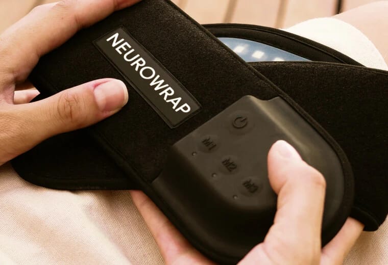 Built‑in controller on Nushape Neurowrap Pulse Pro wearable close‑up