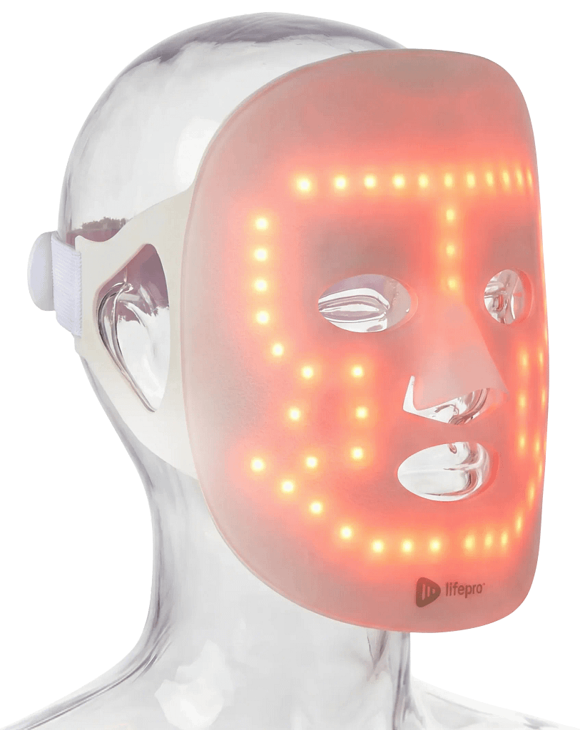 LifePro RevitaGlow Red Light Therapy Face Mask full product view showing tri-color LED panel