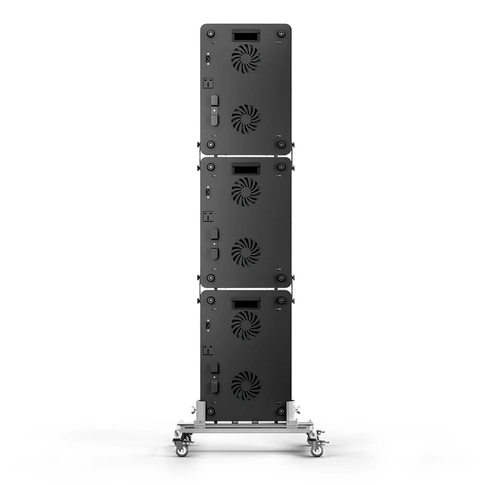 Rear view of BestQool 3-panel system mounted on adjustable vertical stand