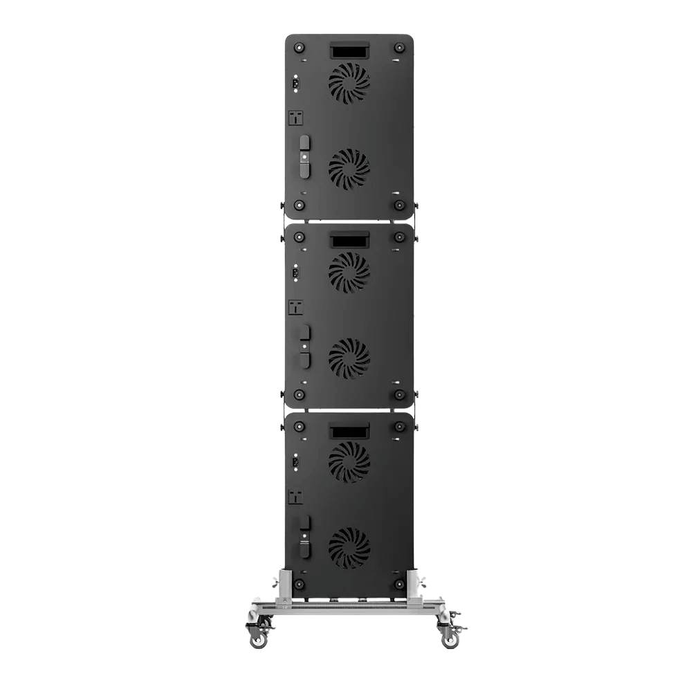 Rear view of BestQool 3-panel system mounted on adjustable vertical stand
