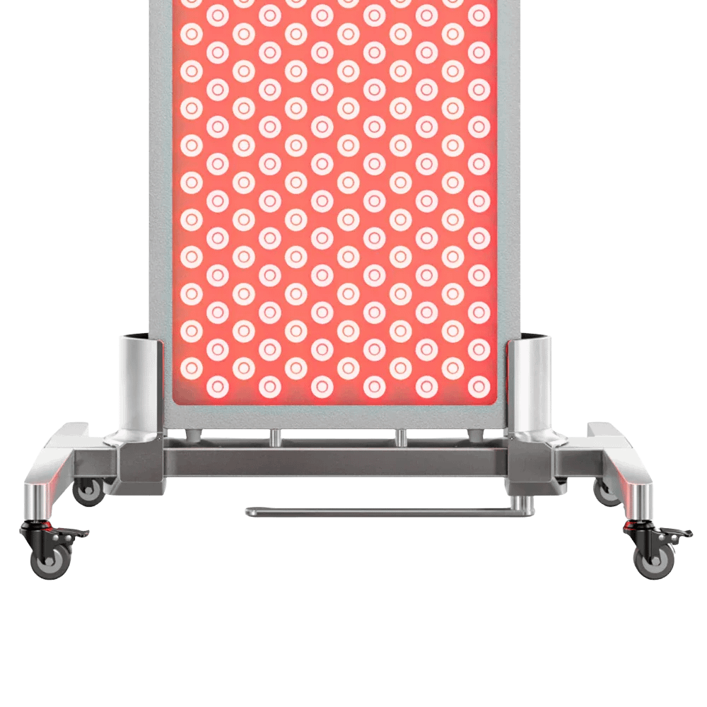 Wheeled base of BestQool stand showing mobility features for easy positioning during therapy sessions