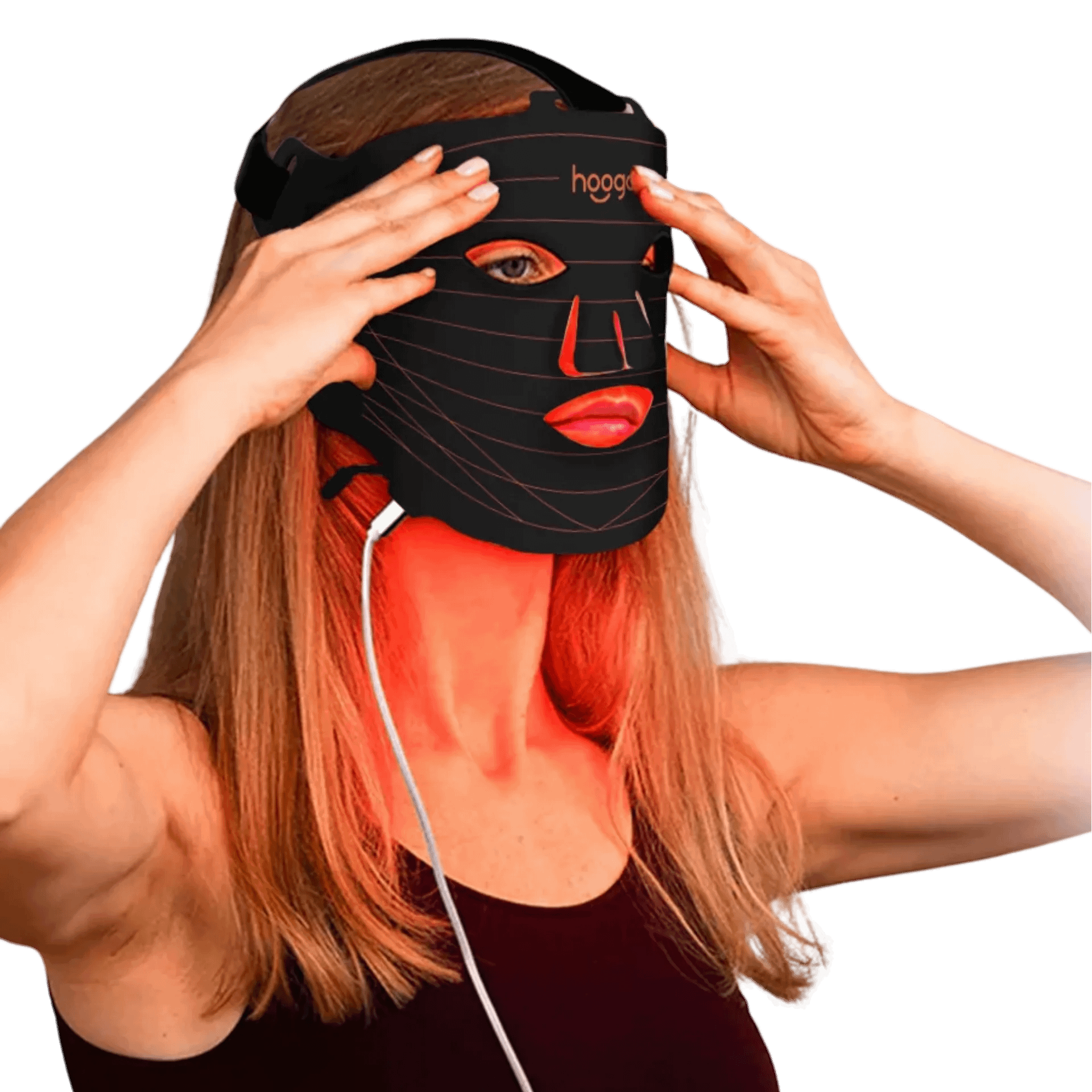 Adjusting the Hooga LED therapy mask for comfortable fit during skin treatment