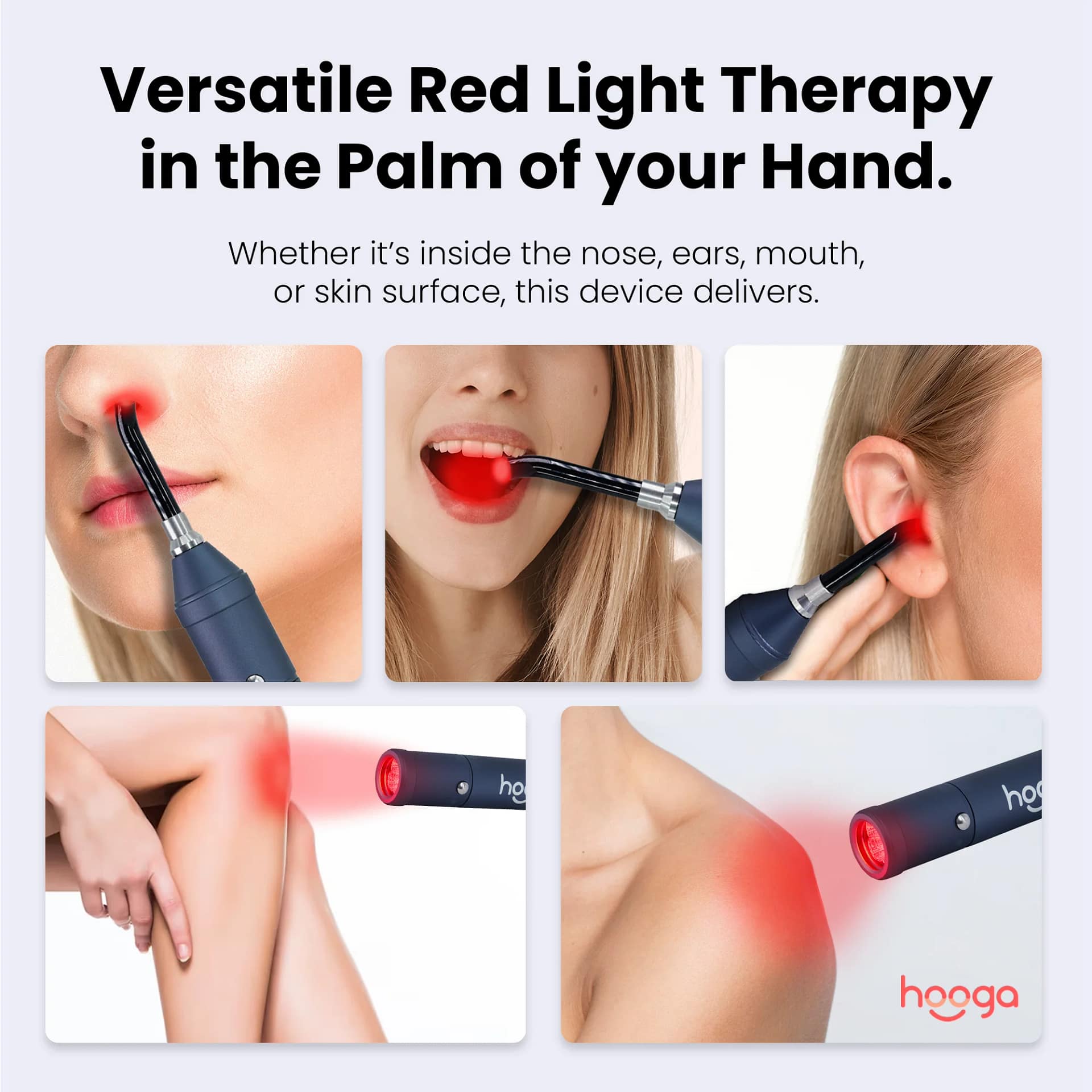 Hooga Red Light Therapy Torch precision tip installation guide and hard-to-reach area treatment instructions